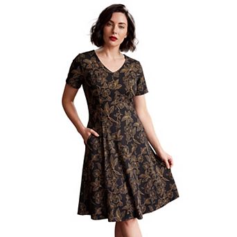 Roaman's Women's Plus Size Ponte Flared Dress
