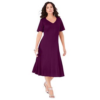 Roaman's Women's Plus Size Ponte Flared Dress