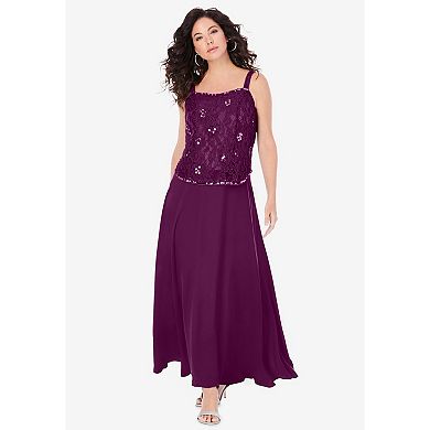 Roaman's Women's Plus Size Plus-Size 2 Piece Long Sleeve Embellished Lace Jacket And Full Gown