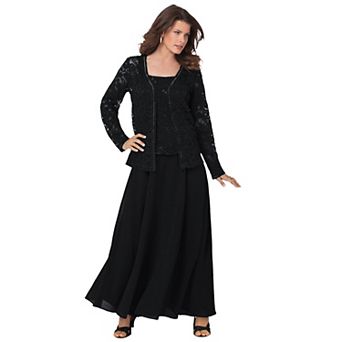Roaman's Women's Plus Size Plus-Size 2 pc Long Sleeve Embellished Lace Jacket And Full Gown