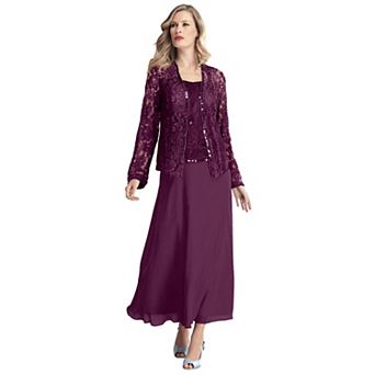 Roaman's Women's Plus Size Plus-Size 2 pc Long Sleeve Embellished Lace Jacket And Full Gown