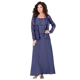 Roaman's Women's Plus Size Plus-Size 2 pc Long Sleeve Embellished Lace Jacket And Full Gown