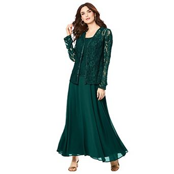 Roaman's Women's Plus Size Plus-Size 2 pc Long Sleeve Embellished Lace Jacket And Full Gown