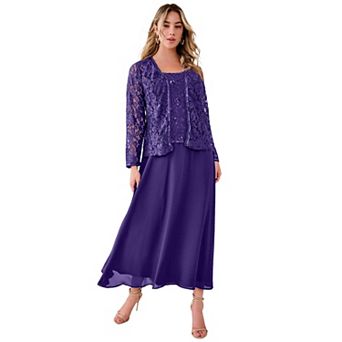 Roaman's Women's Plus Size Plus-Size 2 pc Long Sleeve Embellished Lace Jacket And Full Gown
