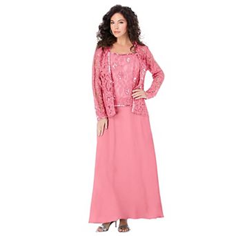 Roaman's Women's Plus Size Plus-Size 2 pc Long Sleeve Embellished Lace Jacket And Full Gown