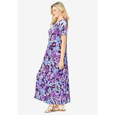 Woman Within Plus Size Petite Short-Sleeve Crinkle Dress