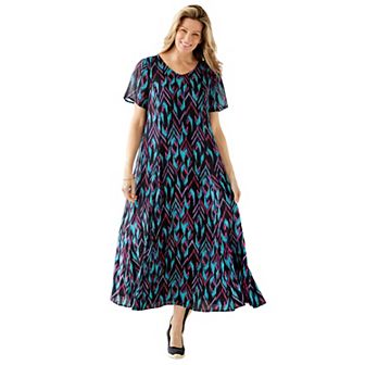 Woman Within Plus Size Petite Short-Sleeve Crinkle Dress