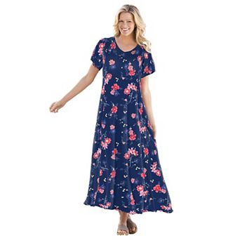 Woman Within Plus Size Petite Short-Sleeve Crinkle Dress