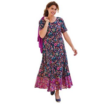 Woman Within Plus Size Petite Short-Sleeve Crinkle Dress