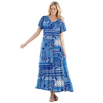 Woman Within Plus Size Petite Short-Sleeve Crinkle Dress
