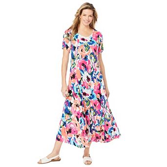 Woman Within Plus Size Petite Short-Sleeve Crinkle Dress