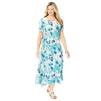 Woman Within Plus Size Petite Short-Sleeve Crinkle Dress