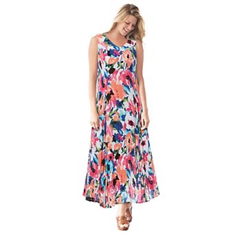 Woman Within Plus Size Petite Sleeveless Crinkle Dress