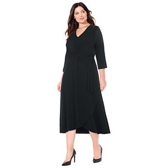 Catherines Women's Plus Size Petite Easy Faux Wrap Dress