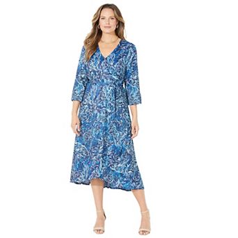 Catherines Women's Plus Size Petite Easy Faux Wrap Dress