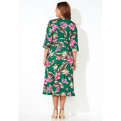 Catherines Women's Plus Size Petite Easy Faux Wrap Dress