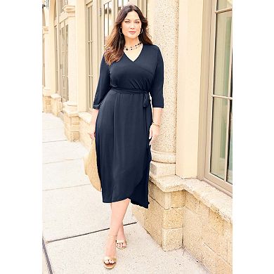 Catherines Women's Plus Size Petite Easy Faux Wrap Dress
