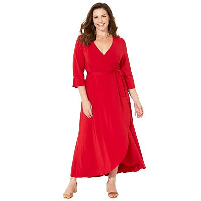Petite Plus Size Women's Easy Faux Wrap Dress by Catherines in Classic Red (Size 0XWP)