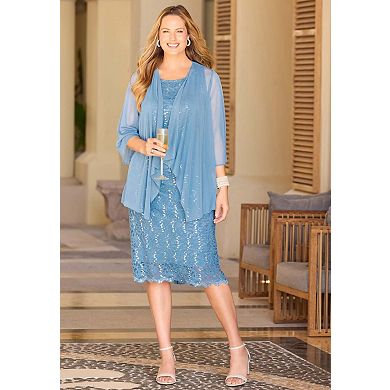 Catherines Women's Plus Size Petite Sparkling Lace Jacket Dress