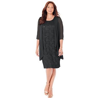 Catherines Women's Plus Size Petite Sparkling Lace Jacket Dress