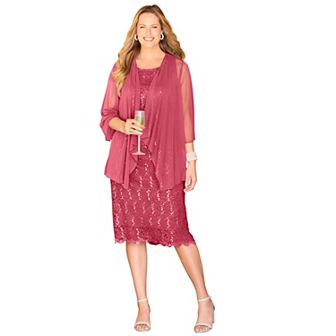 Catherines Women's Plus Size Petite Sparkling Lace Jacket Dress
