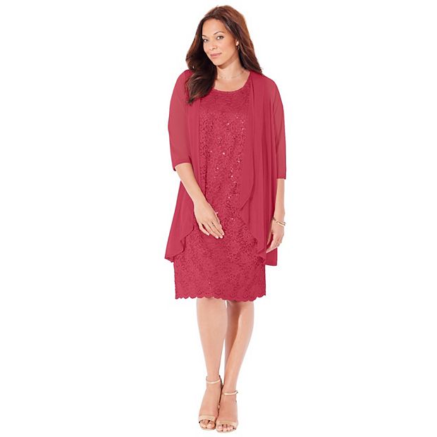 Catherines Women s Plus Size Petite Sparkling Lace Jacket Dress 22 WP Deep Scarlet