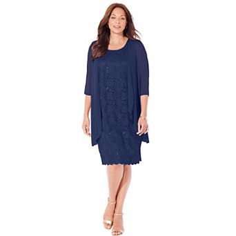 Catherines Women's Plus Size Petite Sparkling Lace Jacket Dress