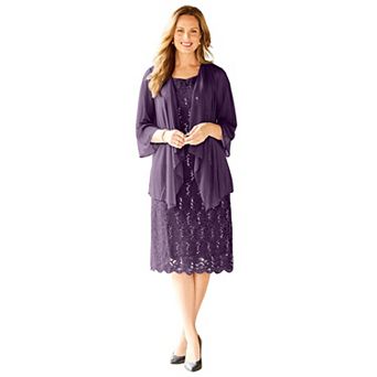 Catherines Women's Plus Size Petite Sparkling Lace Jacket Dress