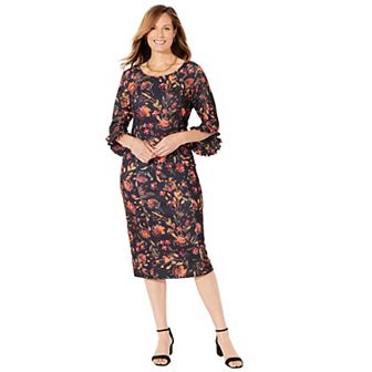 Catherines Women's Plus Size Petite Ruffle Sleeve Shift Dress