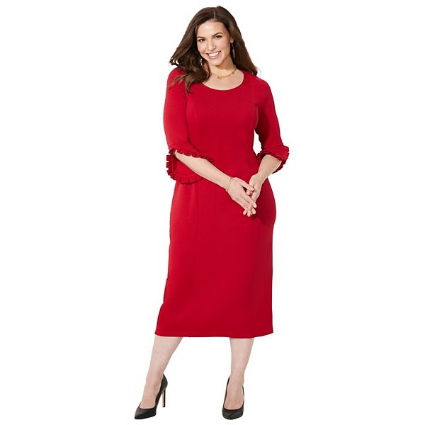red and ivory dress Mixed Media Stripe Sweater Dress Red Ivory main image 0