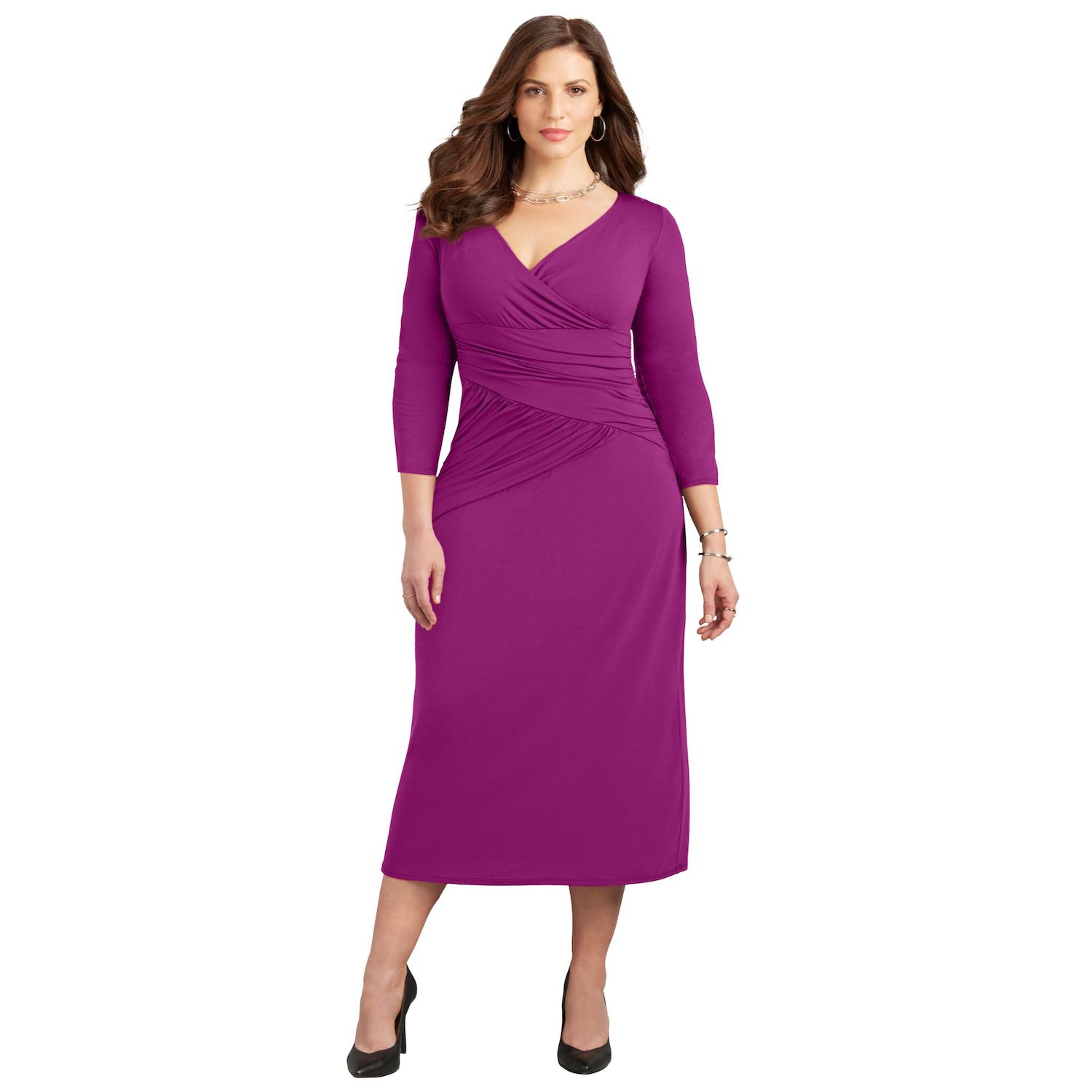 Женские платья Catherines Plus Size Petite Curvy Collection Draped Midi Dress