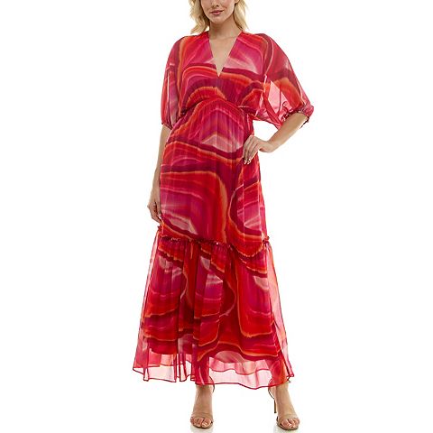Женские платья Taylor Women's Taylor V-Neck Dolman Sleeve Fit & Flare Maxi Dress