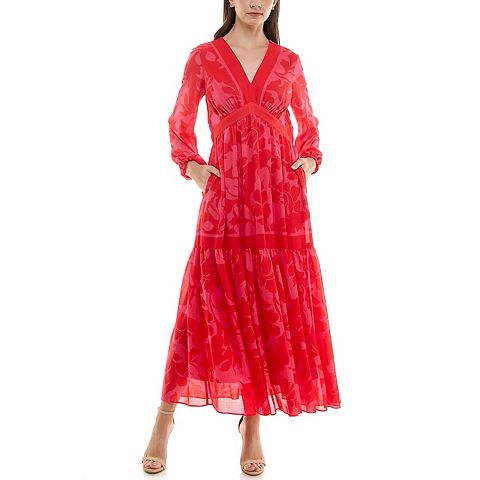 Женские платья Taylor Women's Taylor Long V-Neck Fit & Flare Dress