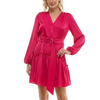 Women's Taylor Satin Asymmetrical Ruffle Hem Fit & Flare Mini Dress