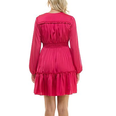 Women's Taylor Satin Asymmetrical Ruffle Hem Fit & Flare Mini Dress