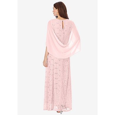 Roaman's Women's Plus Size Plus-Size Allover Lace Gown With Capelet