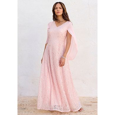 Roaman's Women's Plus Size Plus-Size Allover Lace Gown With Capelet