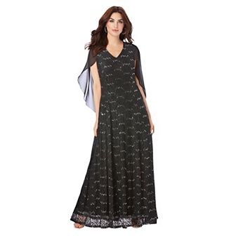 Roaman's Women's Plus Size Lace Cape Gown
