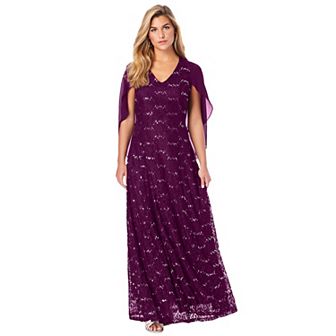 Roaman's Women's Plus Size Lace Cape Gown