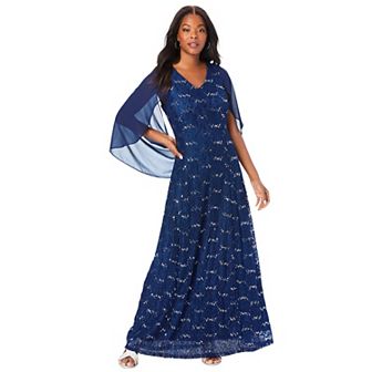 Roaman's Women's Plus Size Lace Cape Gown