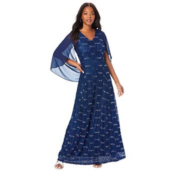 Roaman's Women's Plus Size Plus-Size Allover Lace Gown With Capelet