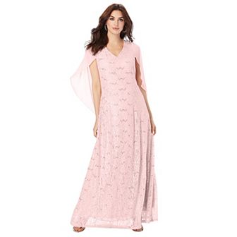Roaman's Women's Plus Size Lace Cape Gown