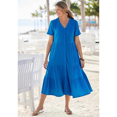 Woman Within Plus Size Gauze Tiered Dress