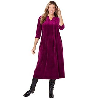 Woman Within Plus Size Pintuck Velour Dress