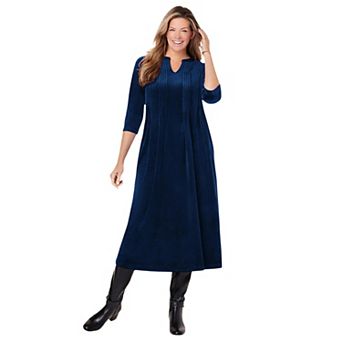 Woman Within Plus Size Pintuck Velour Dress