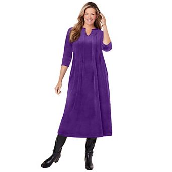 Woman Within Plus Size Pintuck Velour Dress