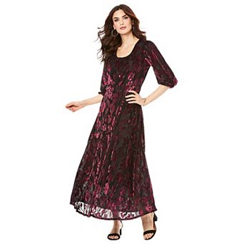 Roaman's Women's Plus Size Velvet Burnout Dress