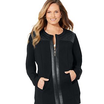 Catherines Women's Plus Size Black Label Zip Front Ponte Jacket