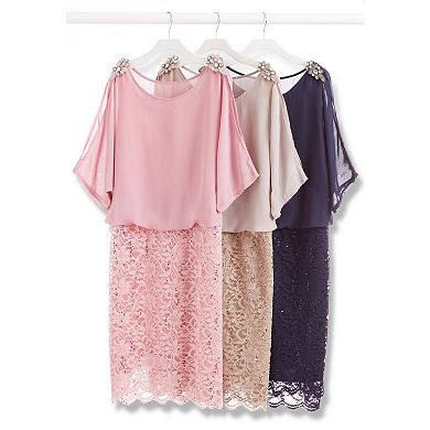 Catherines Women's Plus Size Petite Embellished Open Sleeve Dress