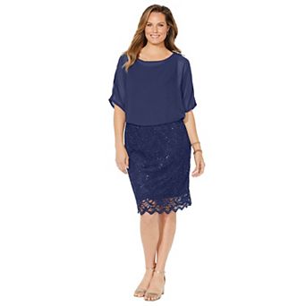 Catherines Women's Plus Size Petite Embellished Open Sleeve Dress